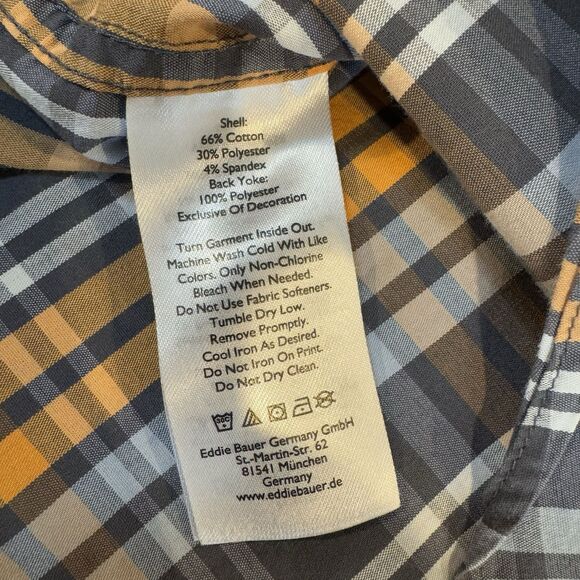 Eddie Bauer Men XXL Plaid Button Up Shirt Orange Gray Short Sleeve Outdoor Camp - Picture 7 of 10